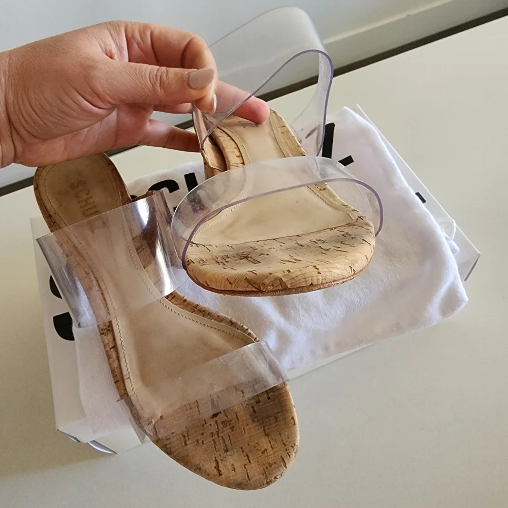 SCHUTZ Victorie Clear Strap Tan Block Heel Mules - Picture 9 of 13